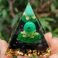 Orgone energy pyramid with green malachite bead and golden flower of life symbol - 6cm / A2-Malachite Flower of Life Green Base