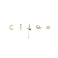 Five-piece gold earring set with celestial moon and star motifs and blue zircon stones - 5-Piece Star & Moon Collection (TZ00053 Gold) / Gold