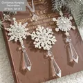 3er-Set silberne Glitzer-Schneeflocken mit Kristallanhängern für den Weihnachtsbaum - 3er-Set