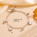 Silver stainless steel bracelet with white heart pendant and beads in elegant setting - Beads Heart and Shell Style (N803) / Silver