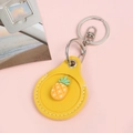 Gelbe Leder-Schlüsselhülle mit Ananas-Anhänger und silbernem Edelstahl-Ringverschluss - Druckknopf-Stil - Ananas