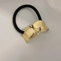 Golden irregular wave metal buckle with black high-elastic hair tie for women - Arched Irregular Gold