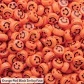 Orange acrylic round smiley face beads for DIY necklace and bracelet jewelry making - Orange Red Black Smile