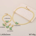 Set de joyas de mariposa oro 18k con cadena cubana y acabado en malaquita verde - Verde (KS219954-LX)