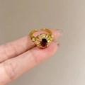 Vintage gold-plated S925 silver ring featuring an oval purple gemstone sunflower design - Purple Sunflower