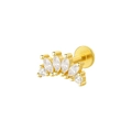 S925 sterling silver ear stud with marquise zircon fan design and flat back labret - Fan Shape Arc - Gold