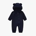 Barboteuse bébé bleu marine en polaire avec capuche oreilles d'ours et zip diagonal - Bleu marine