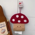 Detail of hanging mushroom tissue bag made of corduroy fabric with cute smiley face - Red Mushroom Style
