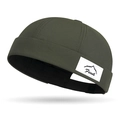 Bonnet docker rétro vert foncé sans bord avec étiquette tissée logo montagne de profil - Vert Foncé