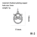 Silver owl pendant in rhodium-plated copper measuring 14mm by 11mm with 5mm hole - Owl Design/H-2