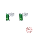 Macro detail of square emerald green cubic zirconia studs in 925 sterling silver - White Gold - Green Zirconia