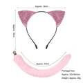 Serre-tête oreilles de chat à paillettes roses et queue en peluche pour cosplay - Oreilles de chat roses pailletées + Queue 40cm (Set de 2) / Rose