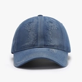 Distressed dark blue denim baseball cap with vintage frayed details and curved brim - Denim Blue