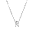 Minimalist 925 sterling silver R letter pendant necklace with fine chain on white background - Letter R / White Gold