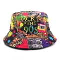 Sombrero de pescador Panamá con grafiti retro de los 90 y letras de animales - M / Tendencia retro de los 90