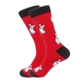 Rote und schwarze halbhohe Socken mit weißen Cartoon-Hundemustern und Kontrastferse - Rot und Schwarz