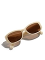 Retro oversized rectangular sunglasses with cream white frames and dark brown lenses - Jelly Beige