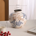 Keramikvase mit blau-braunem Blumenmuster, Eisprung-Glasur und Maßangaben dazu - A098L Kaffee Blau Floral Eis Riss Vase