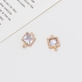 Square gold-plated copper pendant with clear cubic zirconia for DIY jewelry making - 04# Square Double Loop (7*12mm)