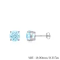 Classic 925 sterling silver stud earrings with 8mm light blue round-cut zircon stones - 925 Silver/Light Blue Zirconia / 8mm Style