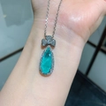 Pear-cut Paraiba blue gemstone necklace with clover cubic zirconia link in silver finish - Paraiba Blue Pendant