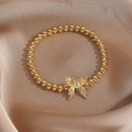 Elegant gold beaded bracelet featuring a textured butterfly pendant with a zircon stone - Gold Beads Butterfly Bracelet (0103-Gold)