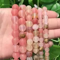 Matte pink crystal beaded bracelets with natural brown texture on elastic cords - Matte Watermelon Skin / 4mm/1 Piece Approximately 90 Pieces/10g