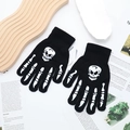 Black knitted half-finger gloves with white skull and bone print for outdoor sports - One Size / Full Finger Skeleton Claw