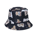 Black bucket hat featuring colorful cartoon bear patterns and cute rainbow illustrations - Black Cartoon Trendy Bear (11)