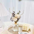 Preserved flower reed diffuser in glass bottle with gold collar and white floral bouquet - Teardrop Bottle Dried Flower Reed Diffuser - Rose of No Man's Land