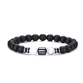 Elastic beaded bracelet with matte black stone, white marble beads, and silver accents - Matte Onyx & White Turquoise Bead Bracelet