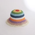 Rainbow striped hand-woven crochet sun hat for women with a colorful hollow-out design - M / Colorful Small Bucket Hat-Milk White