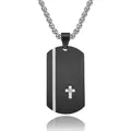 Collana da uomo in acciaio inossidabile spazzolato nero con pendente a croce d'argento - Pendaglio nero con catena di perle color acciaio