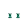 Minimalist S925 silver stud earrings featuring emerald green emerald-cut gemstones - May-ED3484G / 925 Silver
