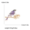 Elegant purple enamel magpie bird brooch on golden pine branch with size 4.8cm x 3.3cm - Purple