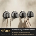 Set of 4 gun grey vacuum suction hooks made of space aluminum and ABS for bathroom - 4 PCS-Square Hook / Gun Grey
