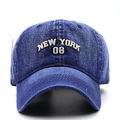 Dark blue denim baseball cap featuring white NEW YORK 08 embroidery and washed finish - Adjustable / Dark Blue - NEW YORK 08 Embroidery