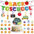 Colorful back to school party decoration set with banner and cupcake toppers - Swirl Set C (4-Piece)