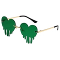 Green melting heart-shaped lenses on a gold metal frame for St. Patrick's Day - Dripping Heart