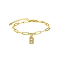 18k gold plated paperclip chain bracelet with a sparkling micro-set letter B pendant - Letter B