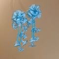 Light blue organza flower earrings with handcrafted bead tassels in a bohemian style - 65# Silver Pin Organza 3D Floral Handmade Beaded Style Light Blue