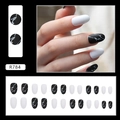 Matte marble press-on nails set with elegant black and white oval false nail tips - Marble Pattern (R784) / Glue Type