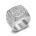 Hip hop silver plated stainless steel ring with KING letters and pave set clear zircon stones - US 8 / Silver