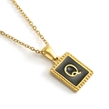 Gold-plated stainless steel necklace featuring a square pendant with black enamel letter Q - Letter Q (Includes Chain)