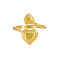 Minimalistische S925 zilveren open ring met dubbel hart design in mat goud finish - Verstelbaar Open / Dubbele Hartstijl-Goud (JA895)