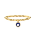Detailed macro view of gold beaded bracelet featuring a blue enamel evil eye charm - Sky Blue
