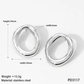 Irregular geometric silver earrings in stainless steel with a high-polished metallic finish - Silver Style (D3117)