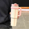 Pink and white insulated tumbler with smart digital temperature display and flower print - White New (Digital Temperature Display)