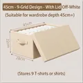 Beige 9-slot wardrobe organizer with lid, 45cm length for shirts and T-shirts - 45cm with Lid - 9 Slots / Off-white