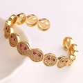 Retro gold smile face cuff bracelet with red zircon eyes and micro pave cubic zirconia - Rose Red